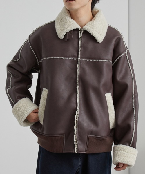 セール】オーバーサイズ裏ボアフェイクムートンジャケット（ムートン