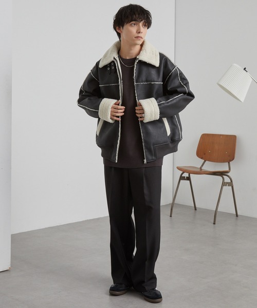 セール】オーバーサイズ裏ボアフェイクムートンジャケット（ムートン