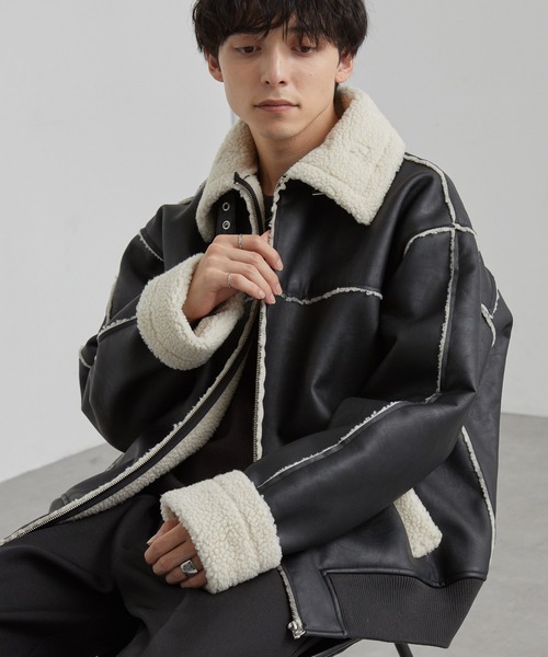 オーバーサイズ裏ボアフェイクムートンジャケット MONO-MART