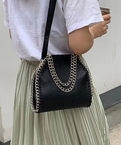 MAISON BREEZE（メゾンブリーズ）の「【MAISON BREEZE】カーブチェーンミニショルダーバッグ KNF036 ※（ショルダーバッグ・レディース・ホワイト/ブラック・FREE）」の9枚目の写真