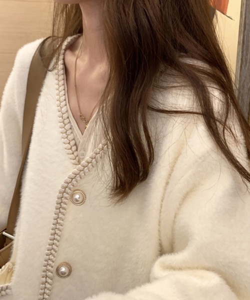 Coo+i(クーイ)の「ファージャケット(ノーカラージャケット・レディース・ブラック/ホワイト・FREE)」の5枚目の写真