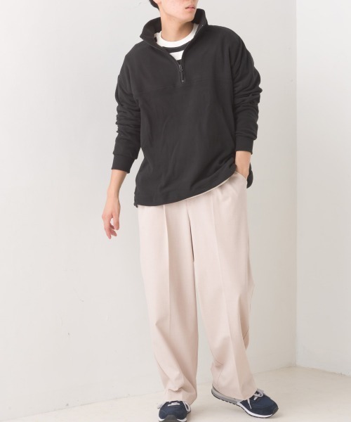 メンズふわ軽静電気防止マイクロフリースハーフジップトレーナー長袖