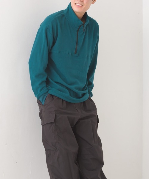 メンズふわ軽静電気防止マイクロフリースハーフジップトレーナー長袖