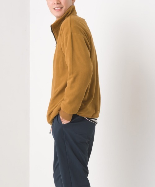 メンズふわ軽静電気防止マイクロフリースハーフジップトレーナー長袖
