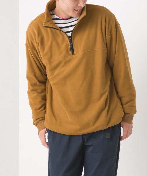 メンズふわ軽静電気防止マイクロフリースハーフジップトレーナー長袖