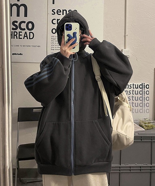 MEMECLE(メメクル)の「【 MEMECLE / メメクル 】オーバーサイズ サイドラインジップアップパーカー(パーカー・レディース・ブルー/アイボリー/ピンク/チャコール・FREE)」の20枚目の写真