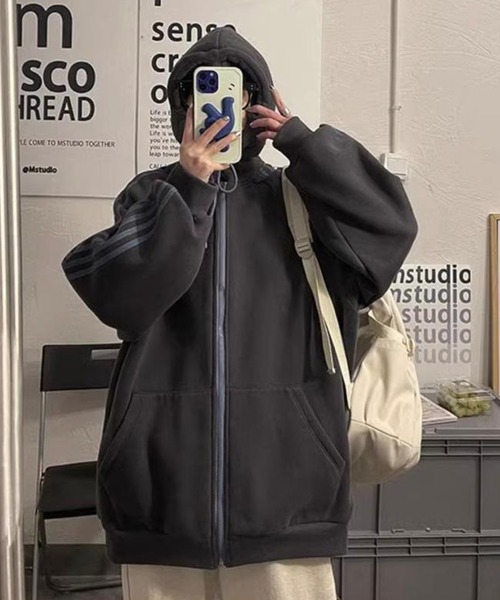 MEMECLE(メメクル)の「【 MEMECLE / メメクル 】オーバーサイズ サイドラインジップアップパーカー(パーカー・レディース・ブルー/アイボリー/ピンク/チャコール・FREE)」の19枚目の写真