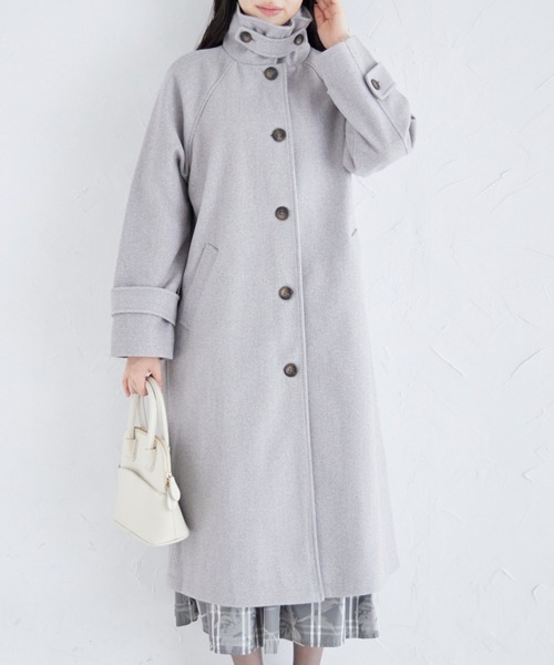 tocco closet（トッコ　クローゼット）の「２ＷＡＹアレンジカラーラグランオーバーサイズコート（ステンカラーコート・レディース・杢グレー/アイボリー/ブラウン系その他/ダークブラウン・M）」の3枚目の写真