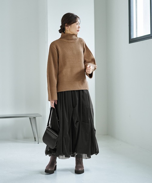 STYLE DELI（スタイルデリ）の「ワイドスリーブスタンドネックニット（ニット/セーター・レディース・ホワイト系その他/ブラウン系その他/キャメル/バーガンディー/ブラック・FREE）」の11枚目の写真