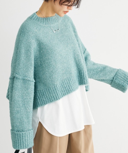 Petit fleur（プチフルール）の「・Petit　Fleur　ブークレワイドニット（ニット/セーター・レディース・ブルー/グリーン/オフホワイト/モカ・FREE）」の3枚目の写真