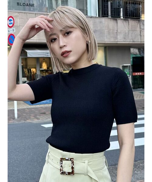 MURUA（ムルーア）の「ハーフスリーブタイトリブニット（ニット/セーター・レディース・ホワイト/ブラック/ブルー・FREE）」の18枚目の写真