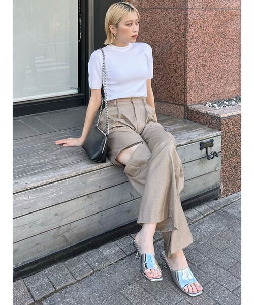 MURUA（ムルーア）の「ハーフスリーブタイトリブニット（ニット/セーター・レディース・ホワイト/ブラック/ブルー・FREE）」の6枚目の写真