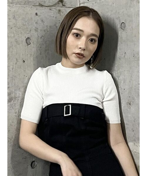 MURUA（ムルーア）の「ハーフスリーブタイトリブニット（ニット/セーター・レディース・ホワイト/ブラック/ブルー・FREE）」の13枚目の写真