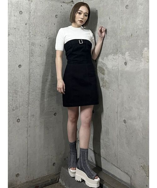 MURUA（ムルーア）の「ハーフスリーブタイトリブニット（ニット/セーター・レディース・ホワイト/ブラック/ブルー・FREE）」の14枚目の写真