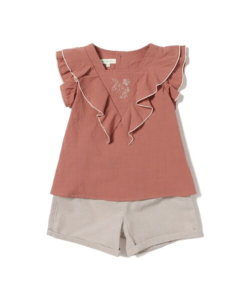 BEAMS mini(ビームスミニ)の「BEAMS mini / 刺繍 フレアスリーブ セットアップ 24SS(90~150cm)(シャツ/ブラウス・キッズ・オフホワイト/レッド系その他2・100/150/140/130/120/110/90)」の2枚目の写真