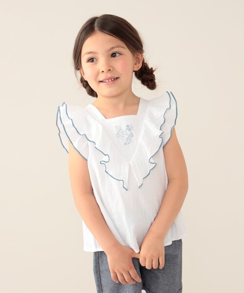 BEAMS mini(ビームスミニ)の「BEAMS mini / 刺繍 フレアスリーブ セットアップ 24SS(90~150cm)(シャツ/ブラウス・キッズ・オフホワイト/レッド系その他2・100/150/140/130/120/110/90)」の6枚目の写真