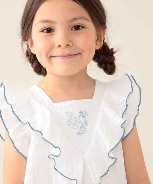 BEAMS mini(ビームスミニ)の「BEAMS mini / 刺繍 フレアスリーブ セットアップ 24SS(90~150cm)(シャツ/ブラウス・キッズ・オフホワイト/レッド系その他2・100/150/140/130/120/110/90)」の7枚目の写真