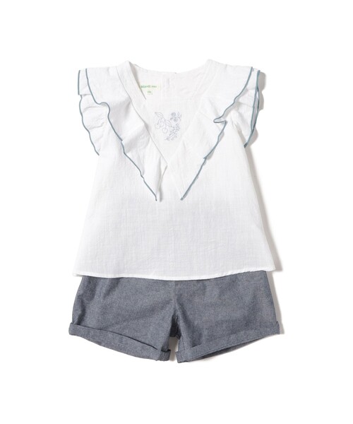 BEAMS mini(ビームスミニ)の「BEAMS mini / 刺繍 フレアスリーブ セットアップ 24SS(90~150cm)(シャツ/ブラウス・キッズ・オフホワイト/レッド系その他2・100/150/140/130/120/110/90)」の9枚目の写真