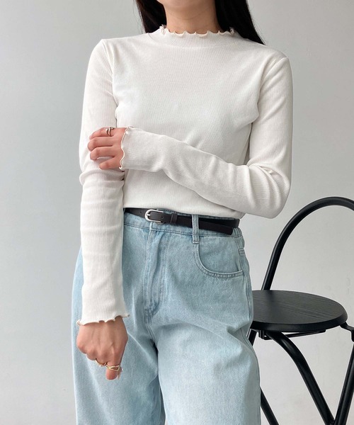 AS KNOW AS plus（アズノゥアズプラス）の「◎配色メロウフリルリブプルオーバー（Tシャツ/カットソー・レディース・ブルー系/ホワイト系/オフホワイト/ブラック/ベージュ系/ネイビー系/ブルー系1/ホワイト系1/グリーン系/ブルー系2・FREE）」の17枚目の写真