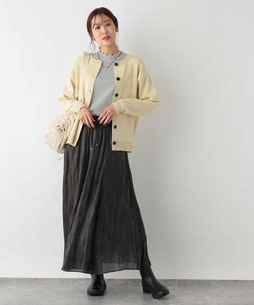 美品✴︎antgauge ノーカラー コーデュロイ ロングシャツ カーディガン 洗える】ドットボタンがアクセント 着こなし色々クルーネック