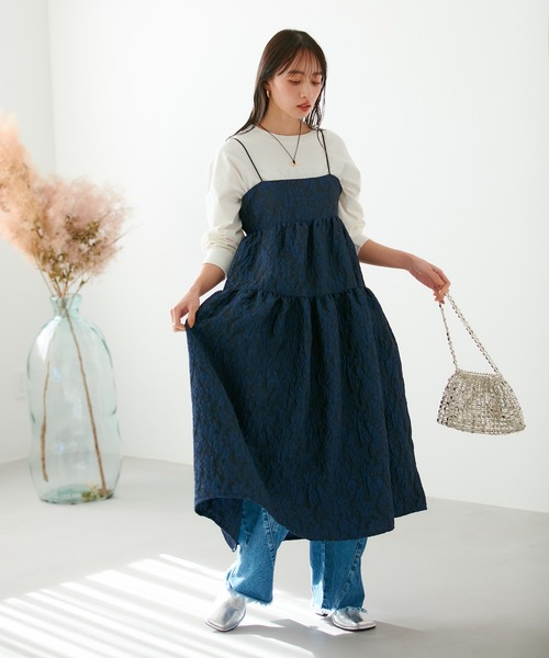 VIS(ビス)の「【VISDRESS】ふくれジャガードフレアワンピース【洗える】(ワンピース・レディース・グレー/ブルー系その他・FREE)」の3枚目の写真