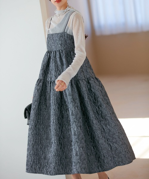 VIS(ビス)の「【VISDRESS】ふくれジャガードフレアワンピース【洗える】(ワンピース・レディース・グレー/ブルー系その他・FREE)」の10枚目の写真