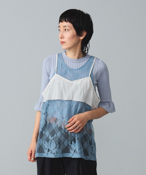 ビームスボーイ　ドット柄ワイドパンツとタンクトップ BEAMS BOY（ビームスボーイ）の「maturely / Lace Satin Layered