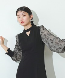 刺繍 シアー トライアングルデザイン エンブロイダリー ワンピース パーティー ドレス 結婚式 お呼ばれ オケージョン