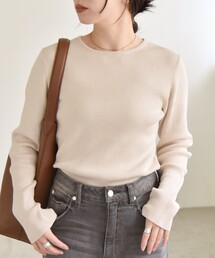 quaranciel:〈手洗い可能〉コットン リブ クルーネック ニット