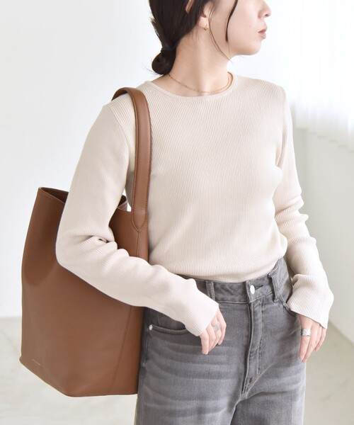 quaranciel:〈手洗い可能〉コットン リブ クルーネック ニット