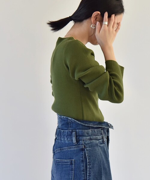 セール】quaranciel:〈手洗い可能〉コットン リブ クルーネック ニット