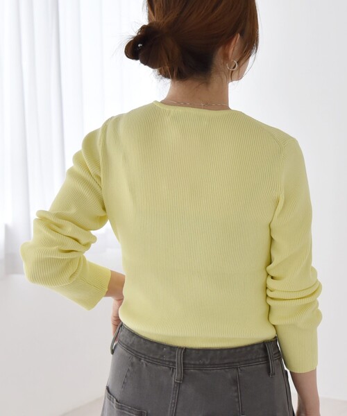 quaranciel:〈手洗い可能〉コットン リブ クルーネック ニット（ニット