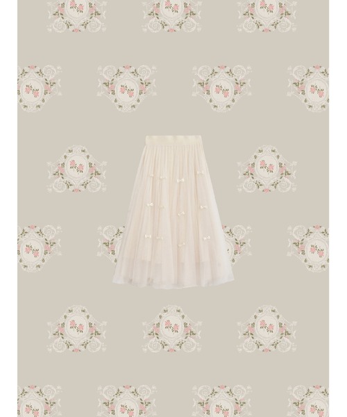 LA POMME petit(ラポミ・プチ)の「2WAY 裏返し可能 Lace Stitching 2way Ribbon Knit Skirt リボンステッチチュールスカート(スカート・レディース・アイボリー/ブラック・MEDIUM)」の2枚目の写真