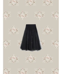 2WAY 裏返し可能 Lace Stitching 2way Ribbon Knit Skirt リボンステッチチュールスカート