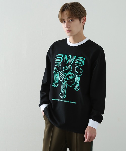 SIDEWAY STANCE(サイドウェイスタンス)の「【SIDEWAY STANCE】プリント 長袖 リンガーTシャツ(Tシャツ/カットソー・メンズ・ブラック/ホワイト系/ホワイト/ブラック系・MEDIUM/LARGE/X-LARGE)」の9枚目の写真