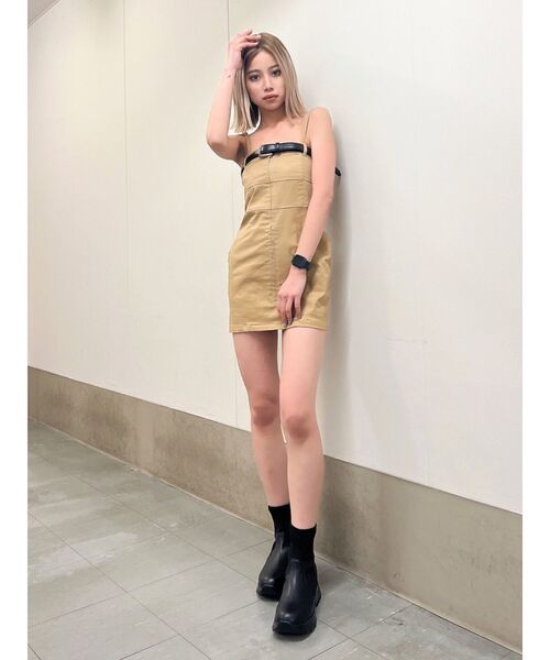 GYDA（ジェイダ）の「【WEB限定】【TINY 低身長さん向け】ベルト付きベアワンピース（ワンピース・レディース・ベージュ/ブラック・FREE）」の7枚目の写真