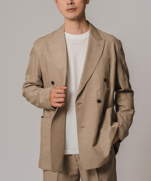 EDIFICE（エディフィス）の「キュプラ/コットン/リネン ツイル ダブルブレストジャケット（テーラードジャケット・メンズ・ブラウン/ネイビー・SMALL/MEDIUM/LARGE）」の2枚目の写真