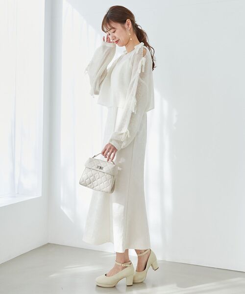 MAJESTIC LEGON（マジェスティックレゴン）の「リボン肩あきメッシュニット（ニット/セーター・レディース・チャコールグレー/ピンク/イエロー/アイボリー・MEDIUM）」の10枚目の写真