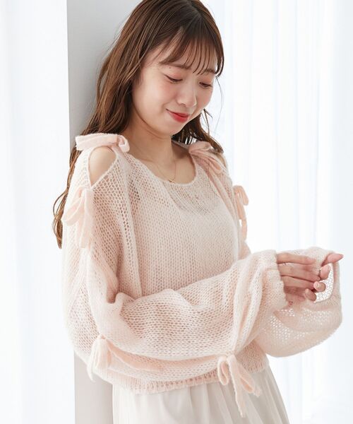 MAJESTIC LEGON（マジェスティックレゴン）の「リボン肩あきメッシュニット（ニット/セーター・レディース・チャコールグレー/ピンク/イエロー/アイボリー・MEDIUM）」の22枚目の写真