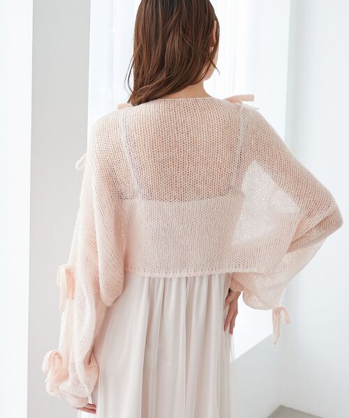 MAJESTIC LEGON（マジェスティックレゴン）の「リボン肩あきメッシュニット（ニット/セーター・レディース・チャコールグレー/ピンク/イエロー/アイボリー・MEDIUM）」の21枚目の写真