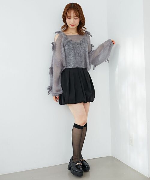 MAJESTIC LEGON（マジェスティックレゴン）の「リボン肩あきメッシュニット（ニット/セーター・レディース・チャコールグレー/ピンク/イエロー/アイボリー・MEDIUM）」の20枚目の写真