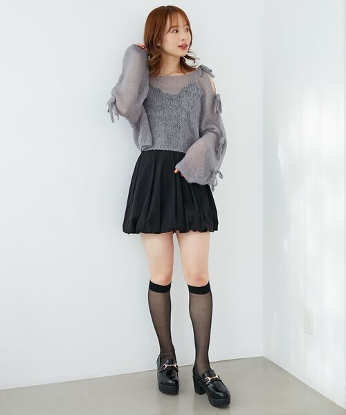 MAJESTIC LEGON（マジェスティックレゴン）の「リボン肩あきメッシュニット（ニット/セーター・レディース・チャコールグレー/ピンク/イエロー/アイボリー・MEDIUM）」の19枚目の写真