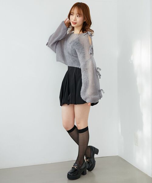 MAJESTIC LEGON（マジェスティックレゴン）の「リボン肩あきメッシュニット（ニット/セーター・レディース・チャコールグレー/ピンク/イエロー/アイボリー・MEDIUM）」の18枚目の写真