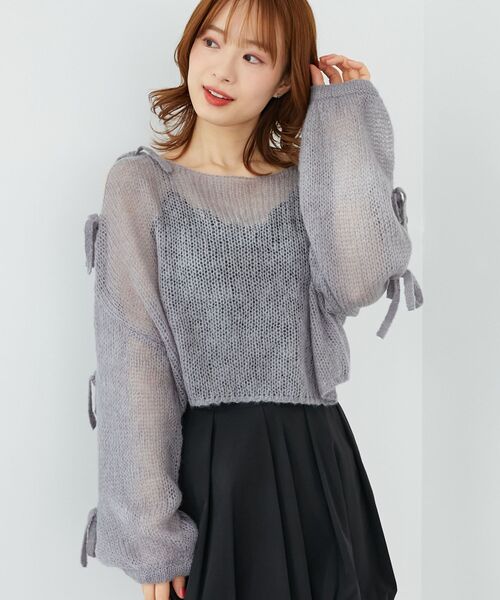 MAJESTIC LEGON（マジェスティックレゴン）の「リボン肩あきメッシュニット（ニット/セーター・レディース・チャコールグレー/ピンク/イエロー/アイボリー・MEDIUM）」の16枚目の写真