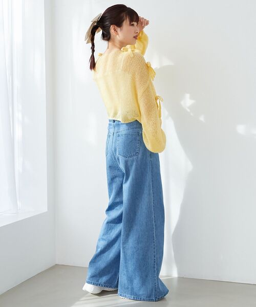 MAJESTIC LEGON（マジェスティックレゴン）の「リボン肩あきメッシュニット（ニット/セーター・レディース・チャコールグレー/ピンク/イエロー/アイボリー・MEDIUM）」の5枚目の写真