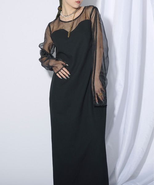 Ezick（エジック）の「Line sleeve カーブビスチェドレス（ドレス