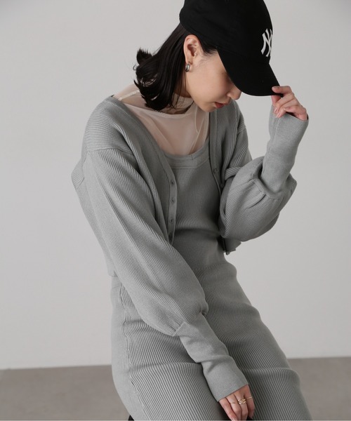 FREE'S MART（フリーズマート）の「［セットアップ対応］リブニットカーディガン（カーディガン/ボレロ・レディース・ライトグリーン/ベージュ/ブラック・FREE）」の3枚目の写真