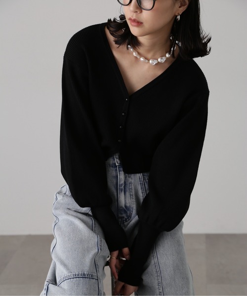 FREE'S MART（フリーズマート）の「［セットアップ対応］リブニットカーディガン（カーディガン/ボレロ・レディース・ライトグリーン/ベージュ/ブラック・FREE）」の2枚目の写真