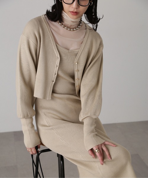 FREE'S MART（フリーズマート）の「［セットアップ対応］リブニットカーディガン（カーディガン/ボレロ・レディース・ライトグリーン/ベージュ/ブラック・FREE）」の16枚目の写真