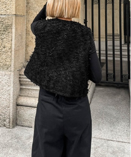 AMELY（エミリー）の「フリンジジャガードベスト（ベスト・レディース・ブラック/アイボリー・M/L）」の14枚目の写真